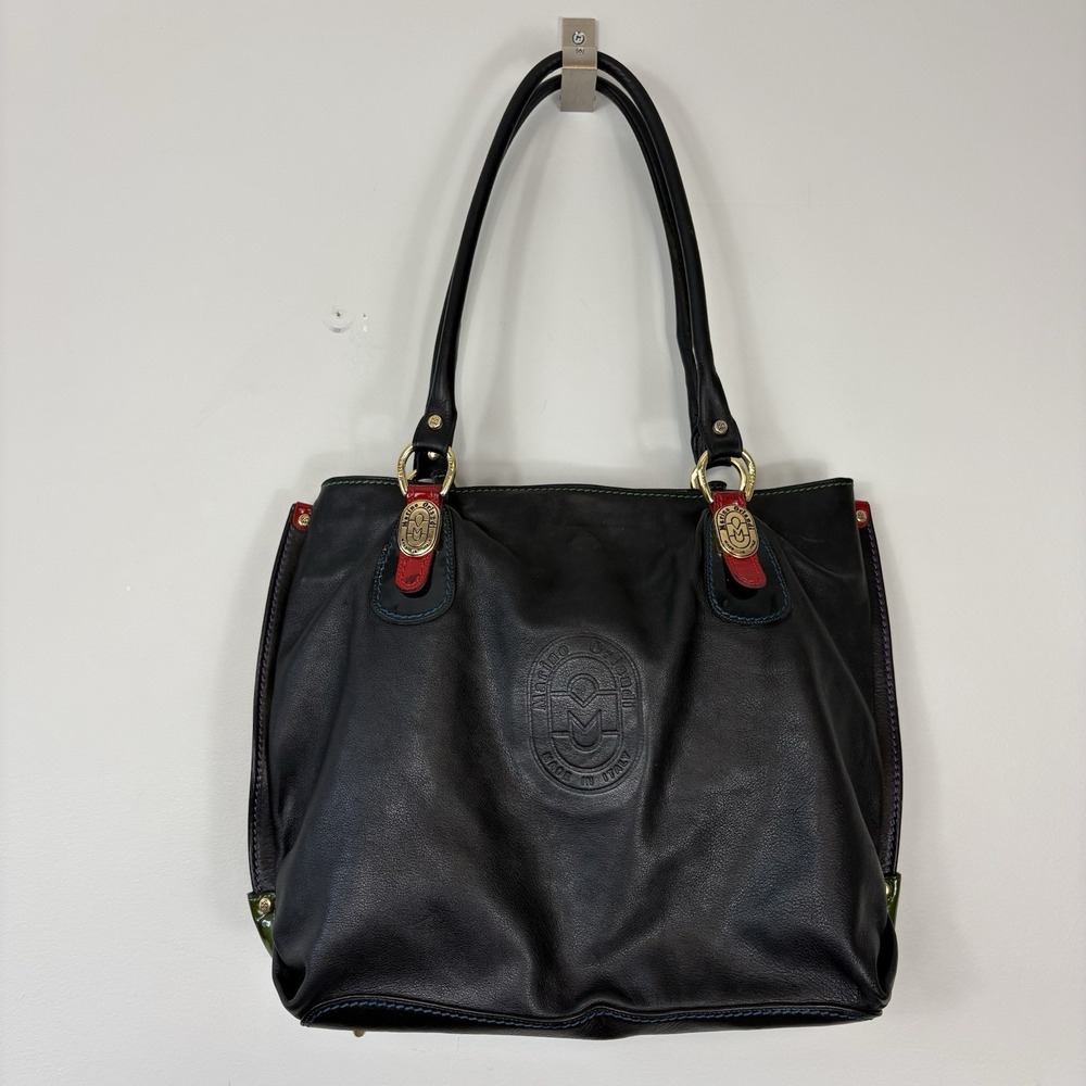 Rare Vintage Marino Orlandi Black Leather Tote Shoulder Bag Large